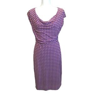 Boden Purple & Mauve Geometric Print Drape Neck Jersey Knit Dress Size 6R
